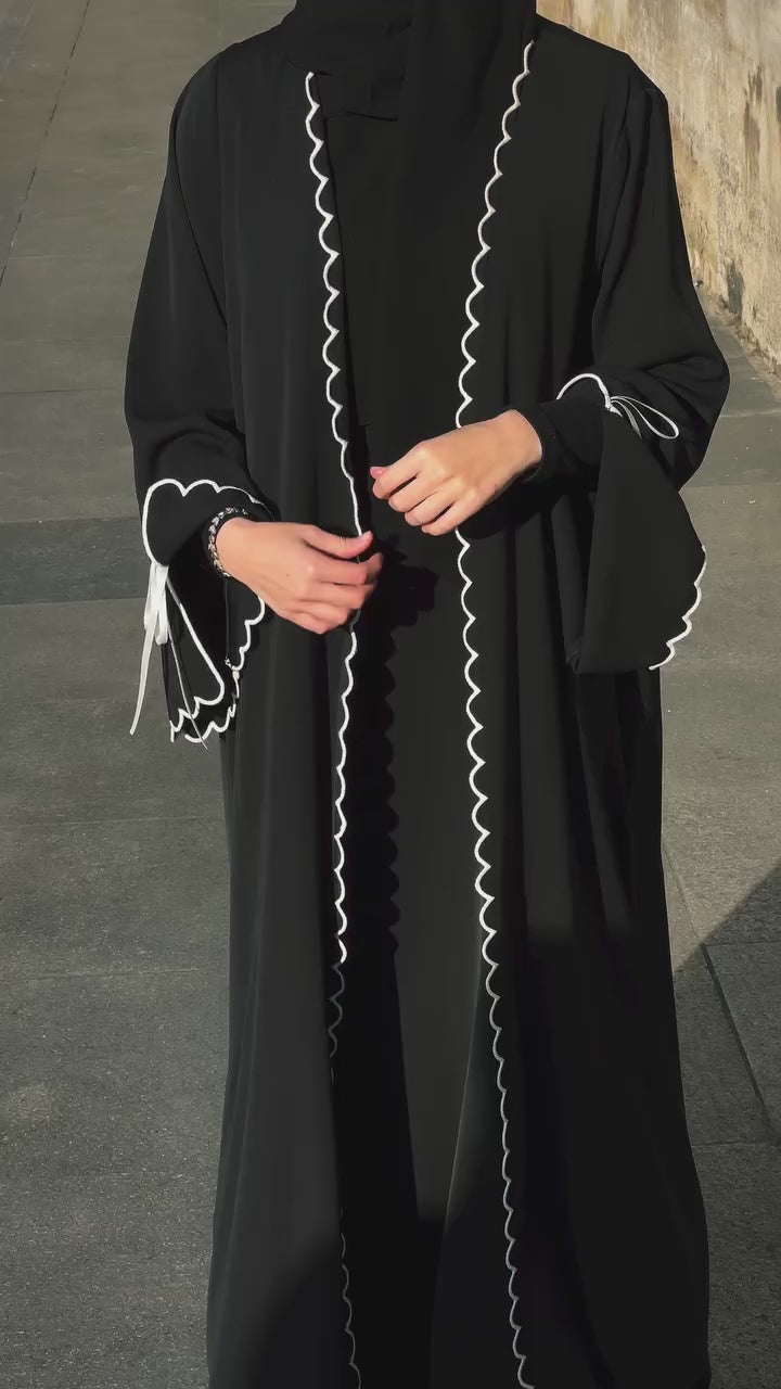 The Luna Ribbon Abaya With Premium Stole – Elegant Modest Luxury Wear