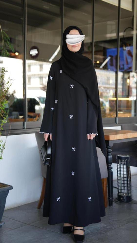 Elegant Black Bow Embroidered Abaya With Premium Stole – Modest Luxury Wear