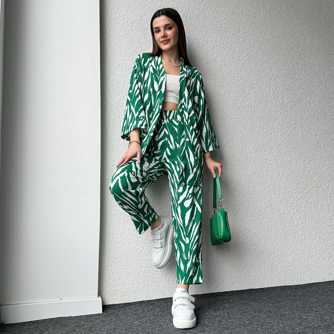 Stylish Zebra Print Coordinated Set Trendy Gown  & Trousers