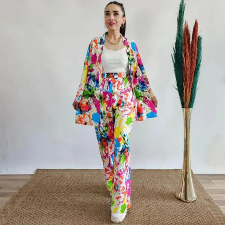 Vibrant Abstract Print Women 2-Piece Suit – Expressive & Elegant
