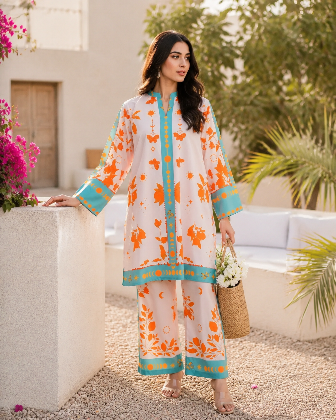 Vibrant Orange Botanical & Celestial Bold Orange Print