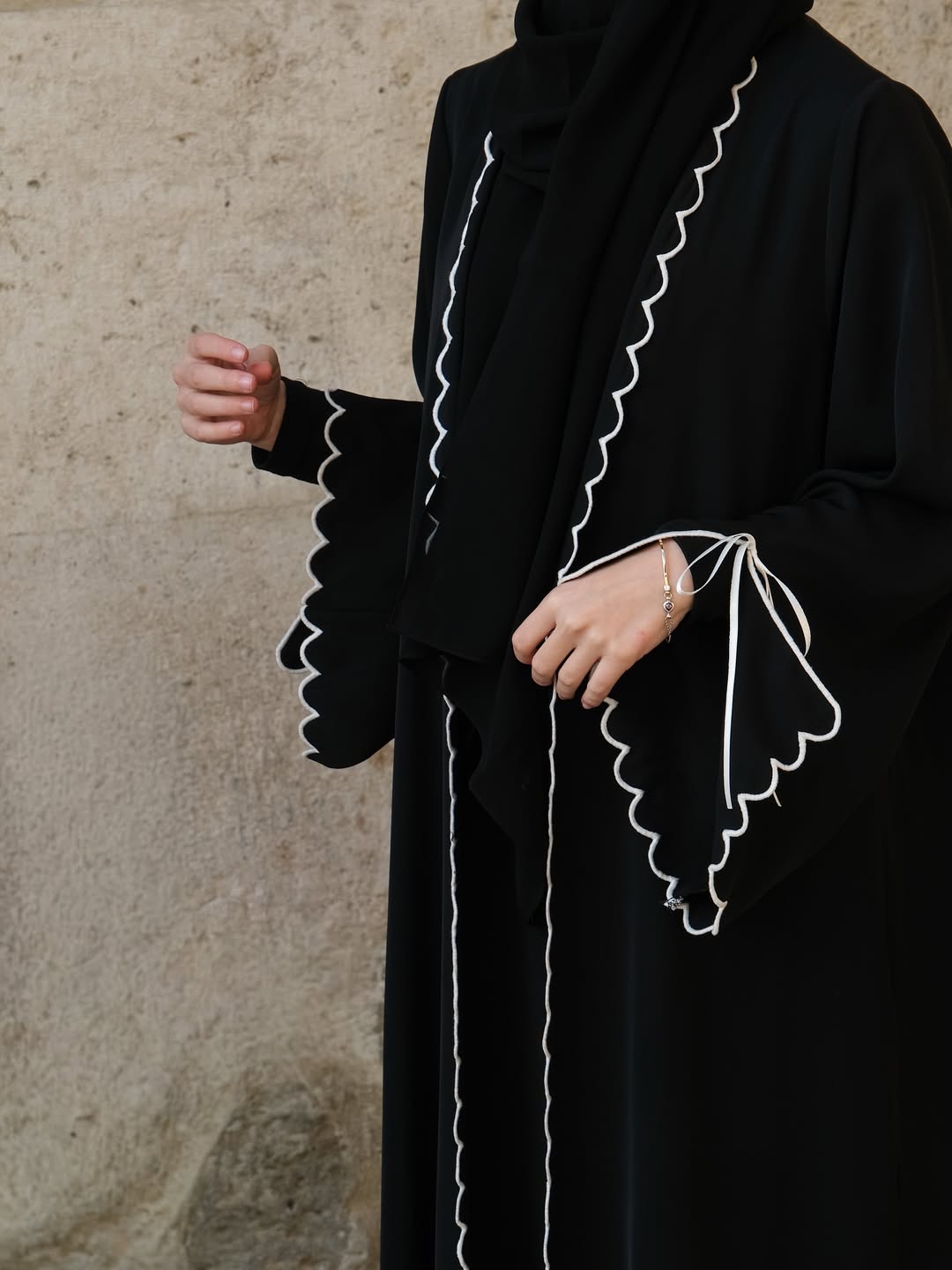 The Luna Ribbon Abaya With Premium Stole – Elegant Modest Luxury Wear