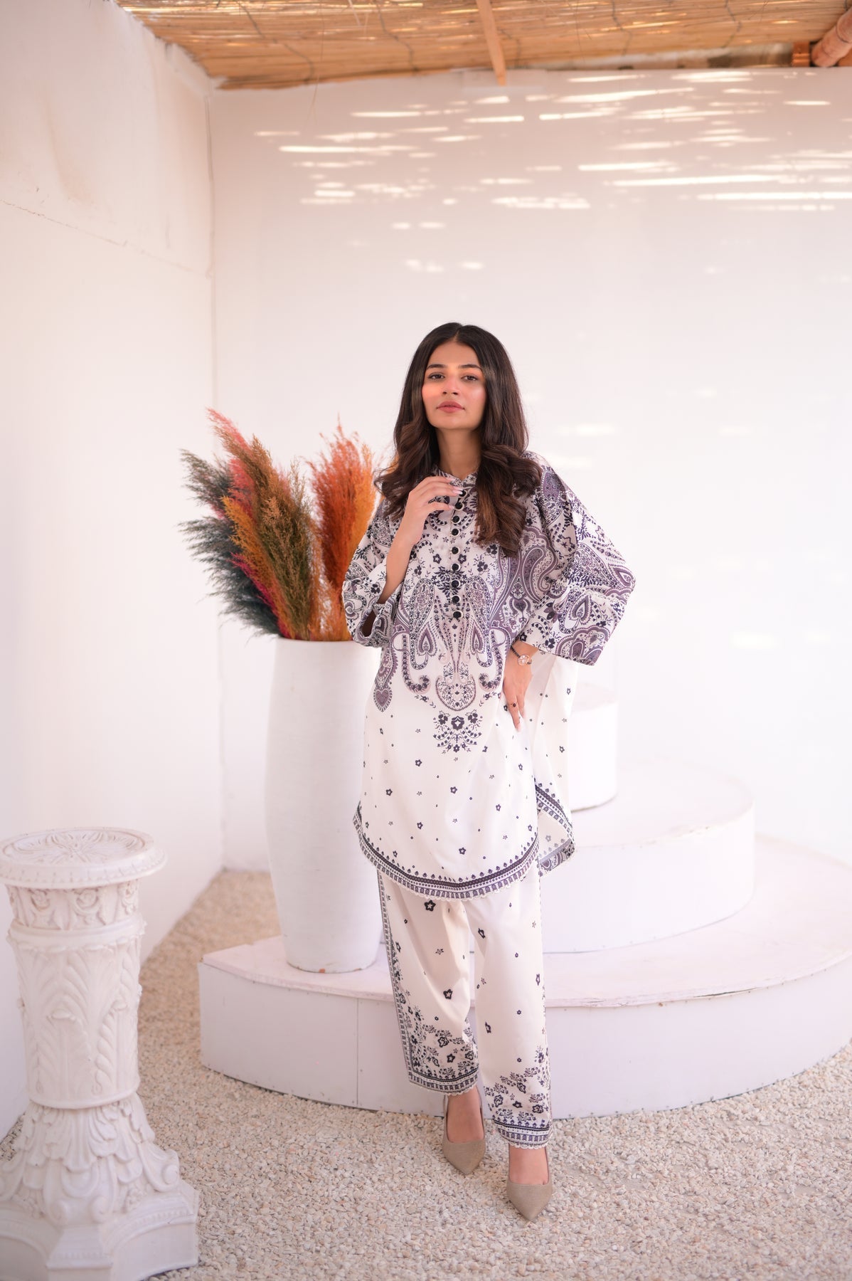 Dilkash White Premium Digital Printed Lawn 2-Piece Kurta Set