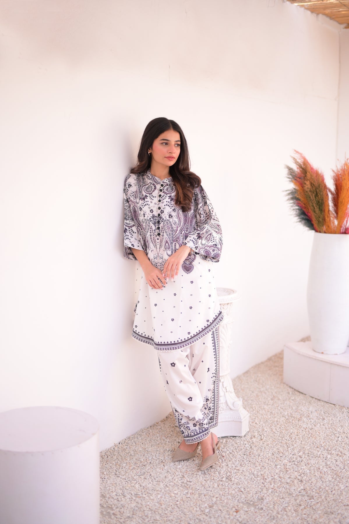 Dilkash White Premium Digital Printed Lawn 2-Piece Kurta Set