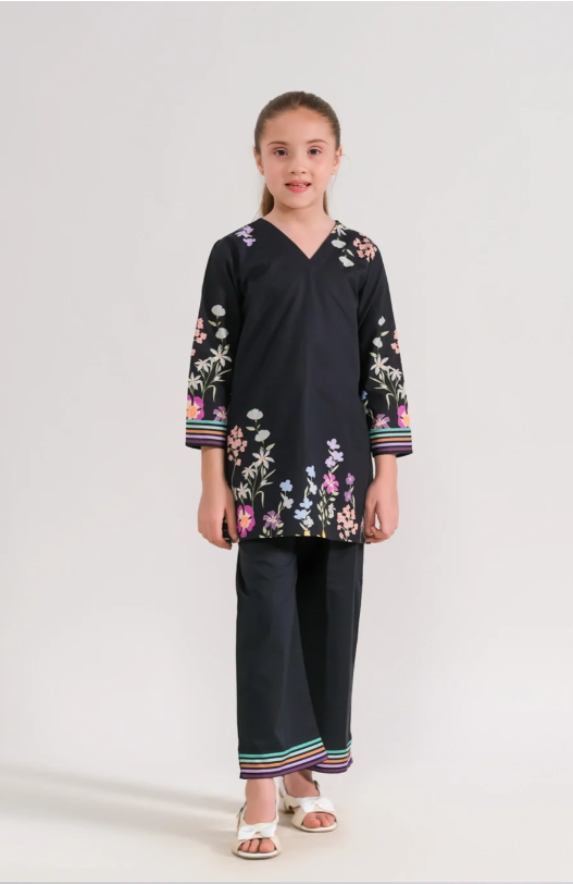 Floral Nocturne Embroidered 2-Piece Suit for Girls | Elegant Eid & Party Wear 2025 (6-14 Years)