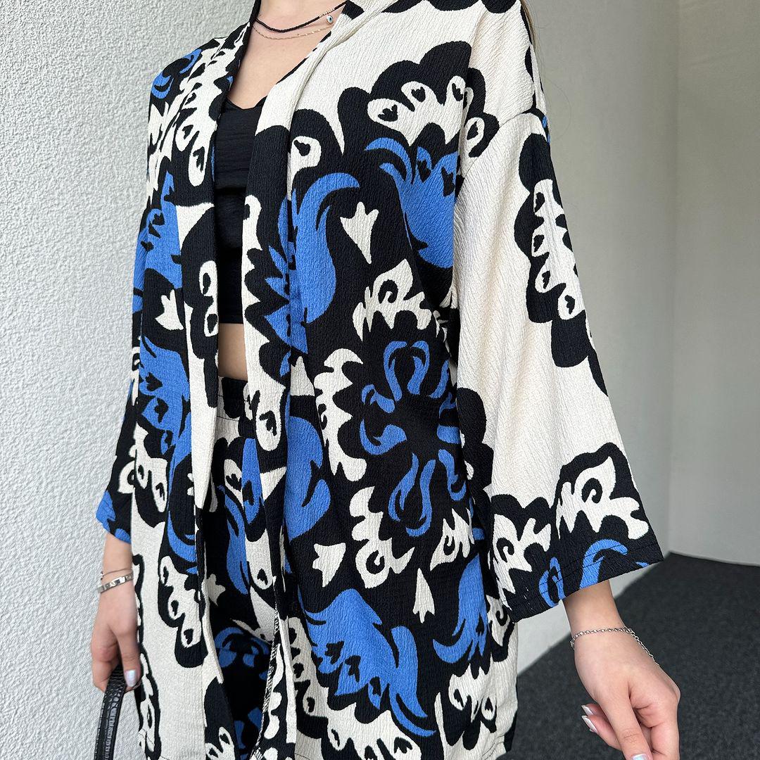 Modern Spider Fabric Kimono Lawn Suit