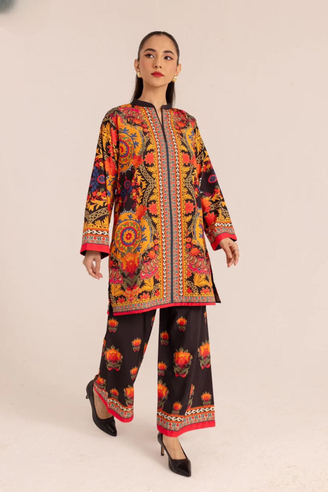 Vibrant Floral Fiesta - Winter Crepe Printed 2-Piece Suit for Women