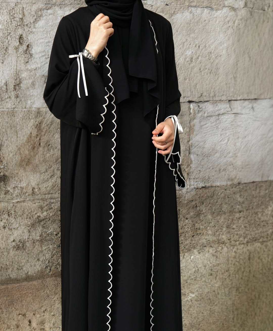 The Luna Ribbon Abaya With Premium Stole – Elegant Modest Luxury Wear
