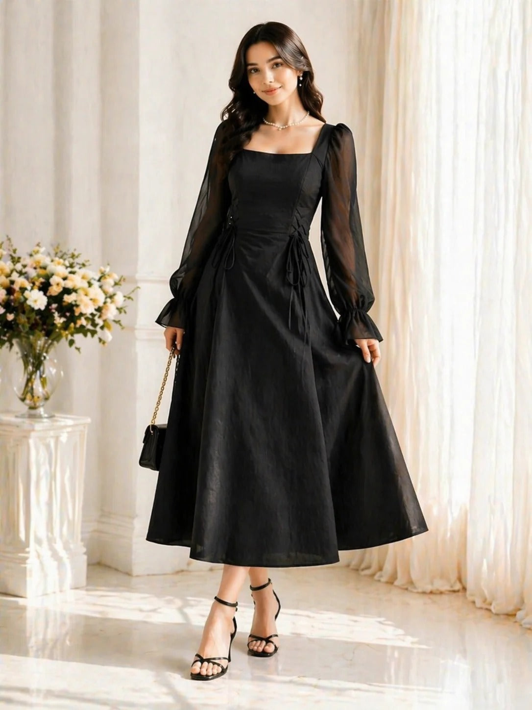 Midnight Aura Maxi Dress – Elegant Black Georgette Maxi