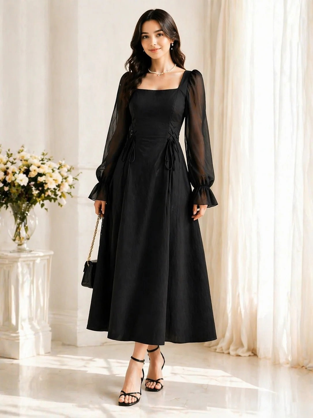 Midnight Aura Maxi Dress – Elegant Black Georgette Maxi