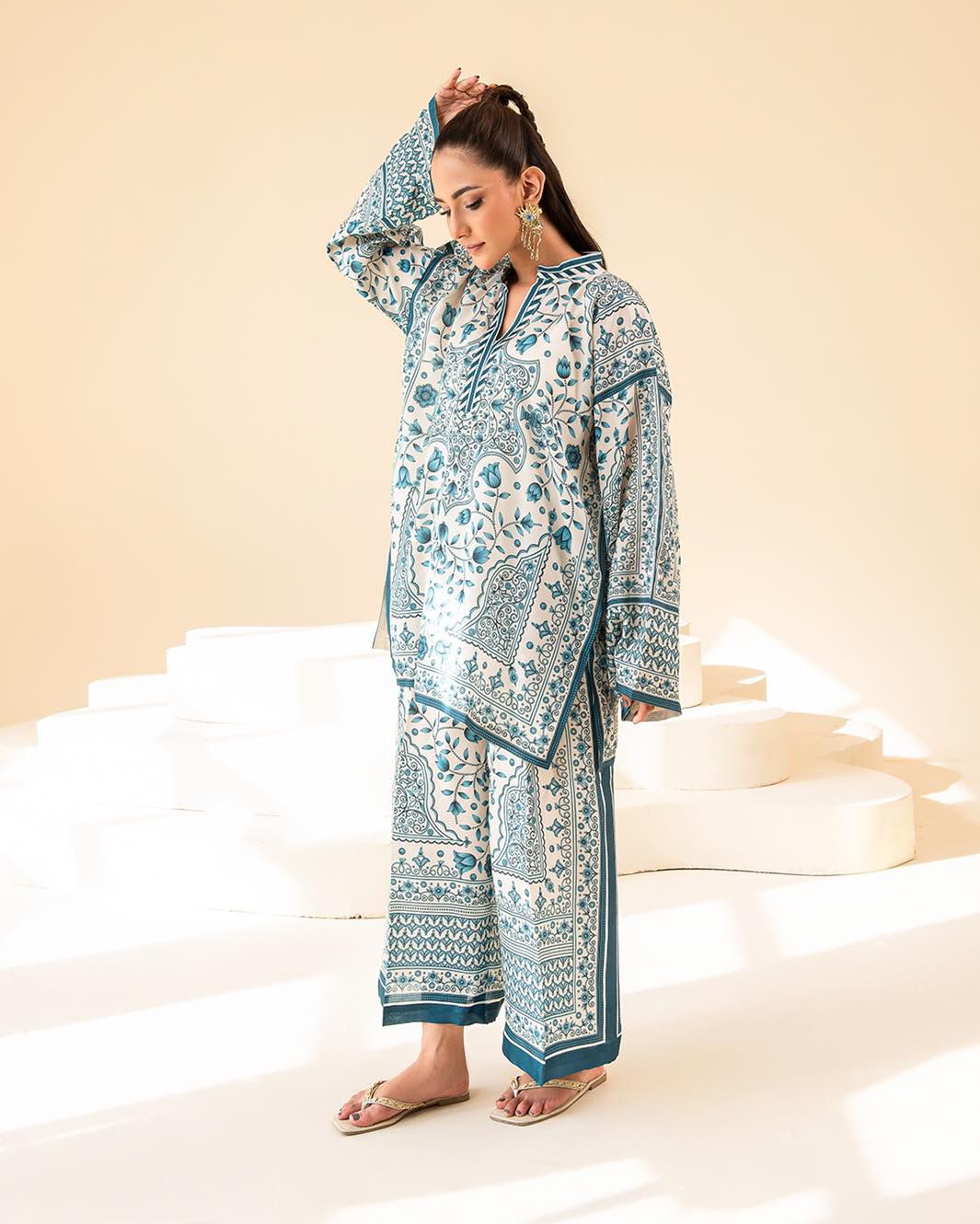 Serene Mosaic Digital Printed Timeless Teal Elegance