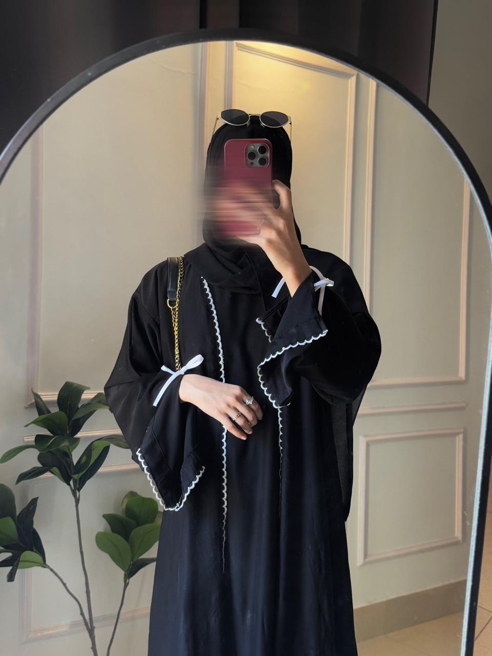 The Luna Ribbon Abaya With Premium Stole – Elegant Modest Luxury Wear