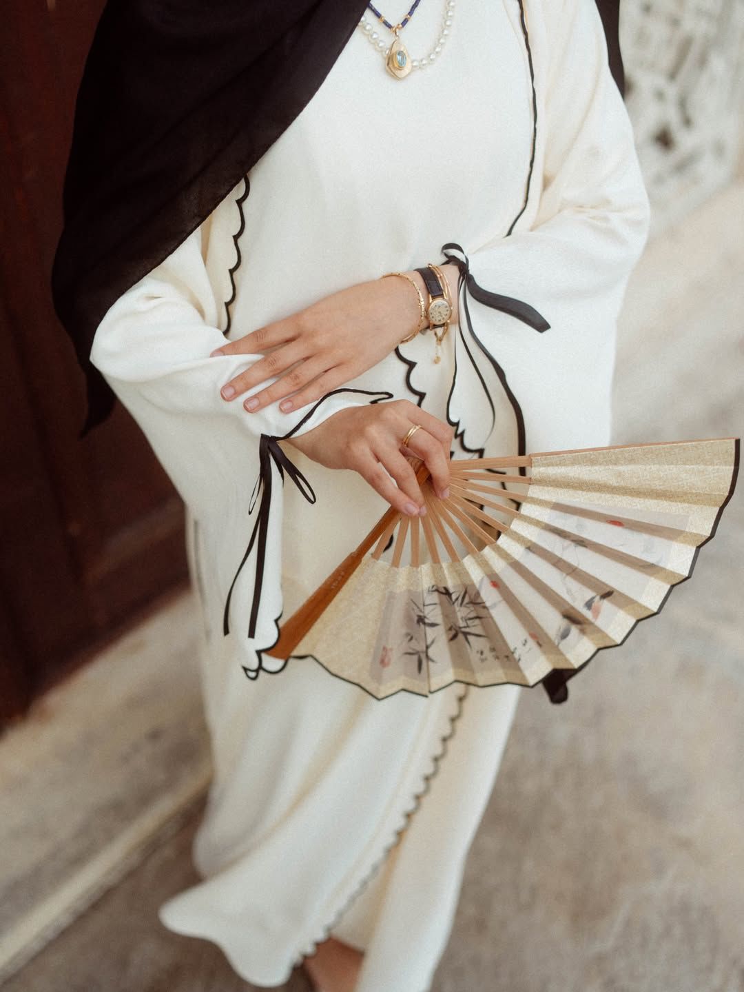The Luna Ribbon Abaya With Premium Stole – Elegant Modest Luxury Wear