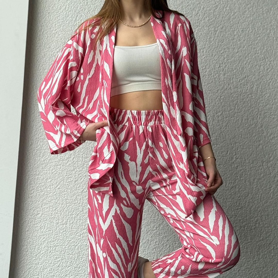 Stylish Zebra Print Coordinated Set Trendy Gown  & Trousers