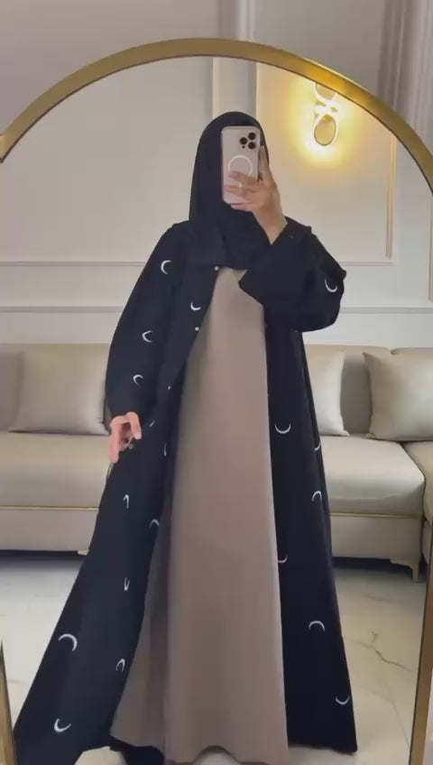 Moon Double Layer Luxe Abaya With Premium Stole – Elegant Modest Wear